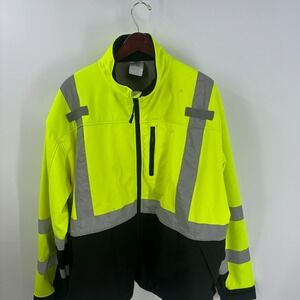 Vtg Uline Workwear Utility‎ Reflective Full Zip Safety Jacket Yellow Black 3XL